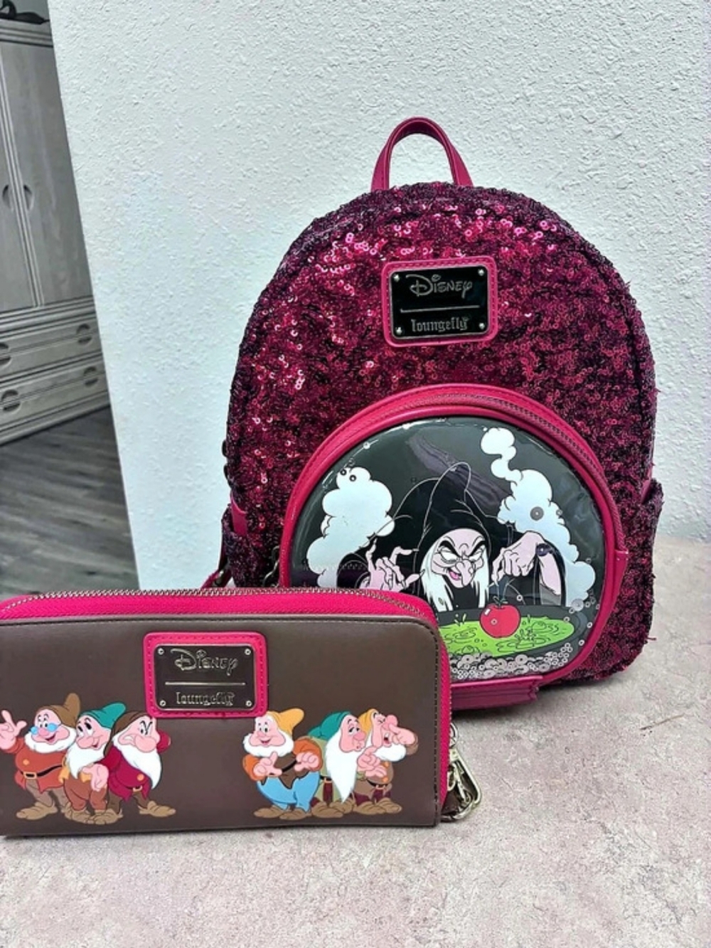 Disney Sequin Backpack & Matching Wallet in Pink